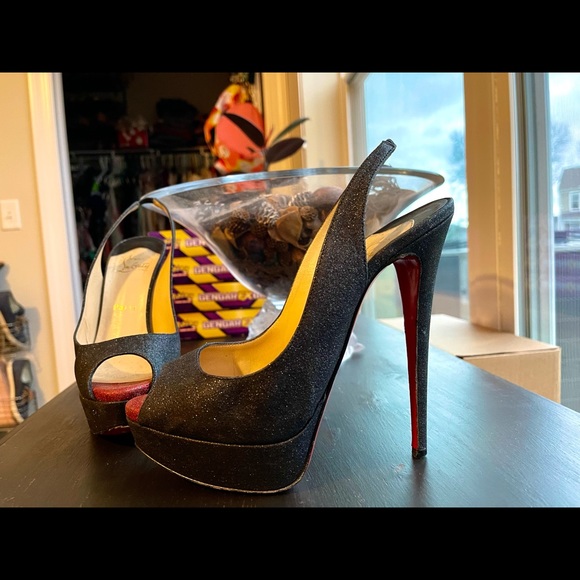 Christian Louboutin kate Lady peep toe GLITZY heel sz 8.5 39 - Picture 6 of 12